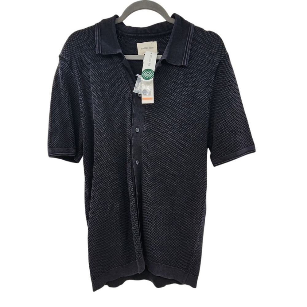 New NWT Mason Row Milton Acid Wash Textured Short Sleeve Button Down Small Black